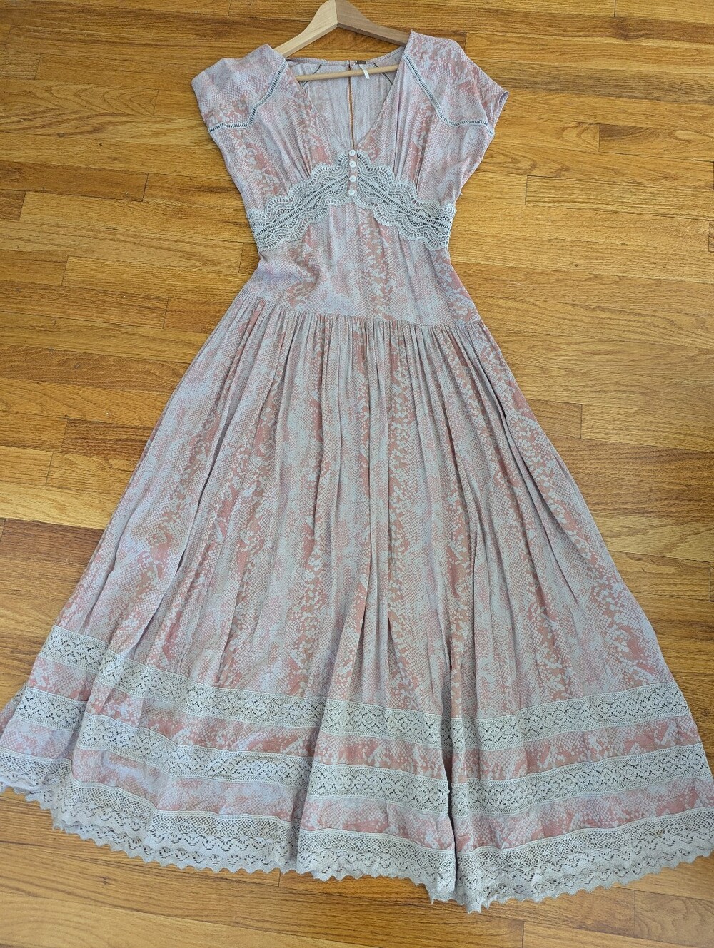 Boho Maxi Dress in Blush Pink with Lace Trim 2 - Picture 6 of 13